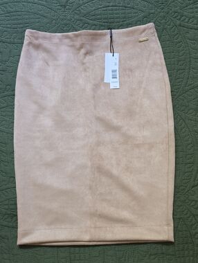 Tahari Faux Suede Pencil Skirt - Beige